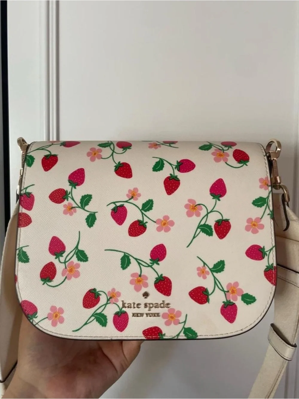 kate spade Cream Strawberry Print Crossbody Bag